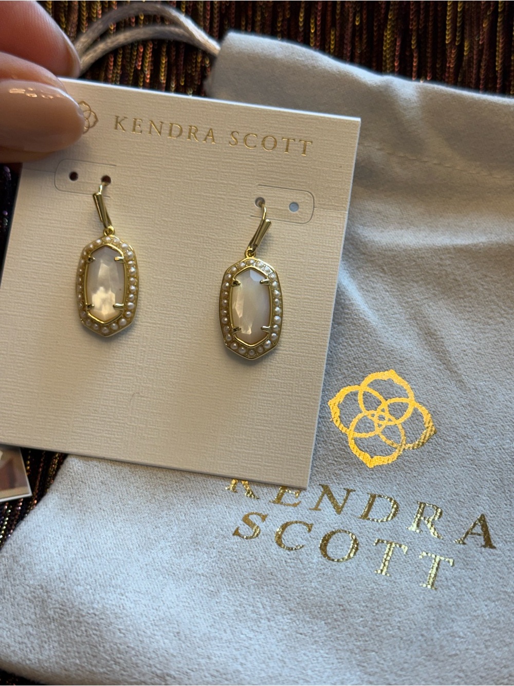 Kendra Scott Gold and White Elle-Style Pearl Accents Drop Earrings